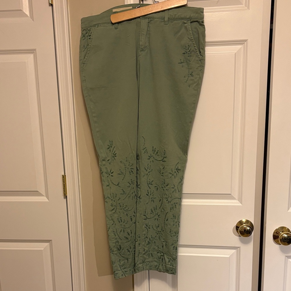 Olive Green Embroidered Women’s Casual Pants
